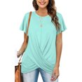 thumbnail image 1 of UANWENN Women's Casual Knot Ruched Short Sleeve T Shirt Round Neck for Spring & Summer Compression Shirt Long Sleeve Compression Shirts for Women Long Sleeve Women Workout Tops Raglan T Shirt Women, 1 of 4