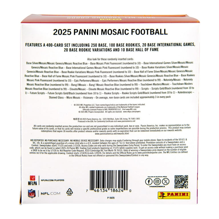 Panini, 25 Panini Mosaic Football Mega Box, Pack of 25 - Walmart.com
