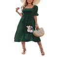 thumbnail image 1 of Women Dress Square Neck Short Puff Sleeve Ruffled Backless Swiss Dot Sundress, 1 of 6