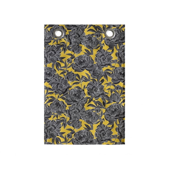 Floral Hanging Pocket Organizer, Rhythmic Grunge Style Peonies Sketch Like on a Summer Tone Background, Printed Polyester Storage Bag with Pockets, 14" x 20", Charcoal Grey and Yellow
