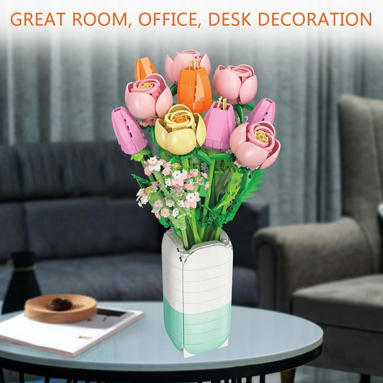 GZBrick Flowers Bouquet Building Sets Rose Tulips with Vase