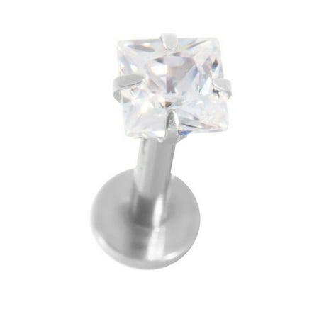 - Internally Threaded 16G Surgical Steel Labret Stud with Prong Set CZ Gem
