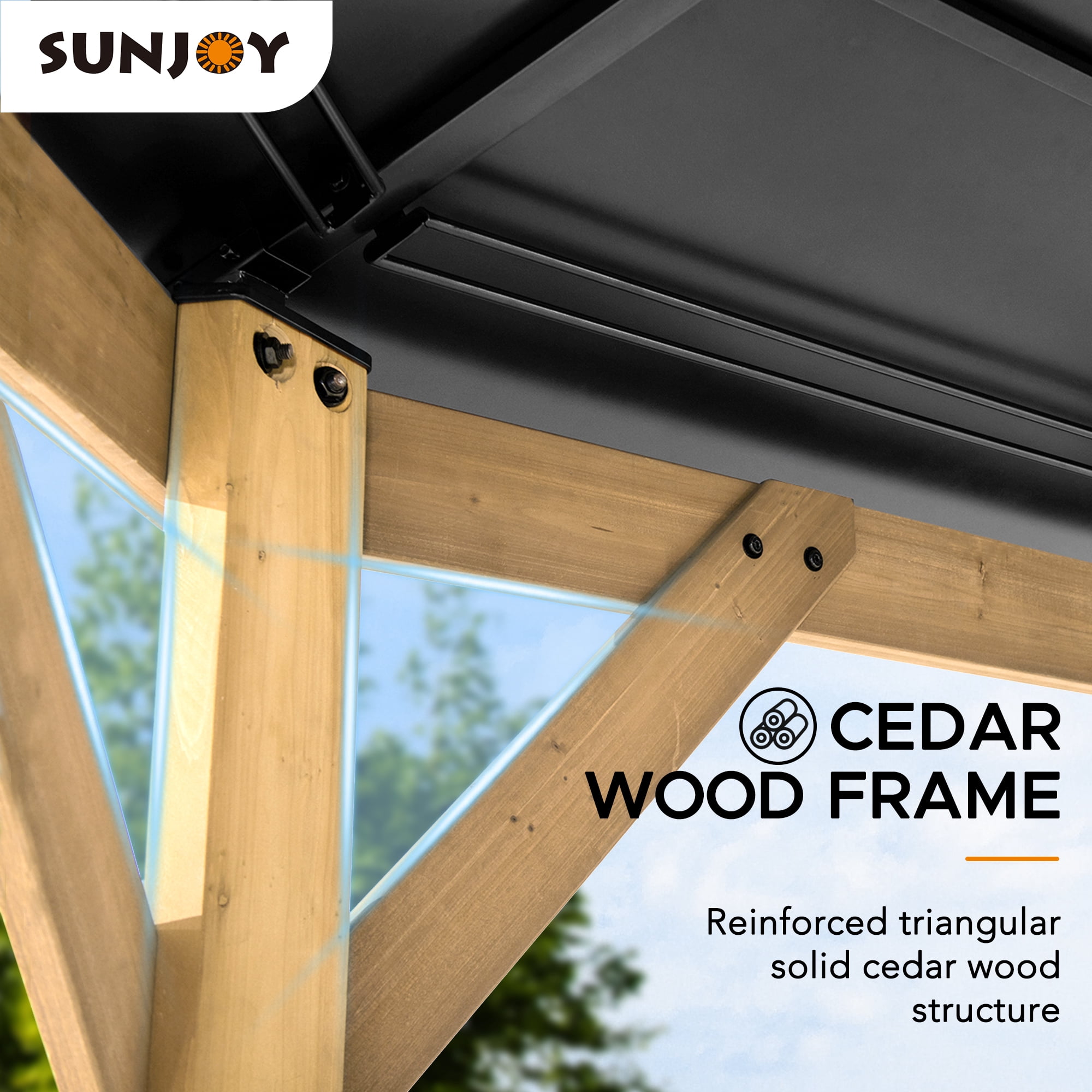 Sunjoy Nebraska Collection 13 ft. x 13 ft. Cedar Framed Octagon Gazebo with Black Steel 2-tier Hardtop Roof