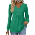 thumbnail image 3 of HVOBTTY Women's Long Sleeved T Shirt, Fall and Winter Tops for Women, Women's Casual Solid Color Long Sleeve V Neck Loose Button Lightweight T Shirt Mint Green, Mint Green, 3 of 5