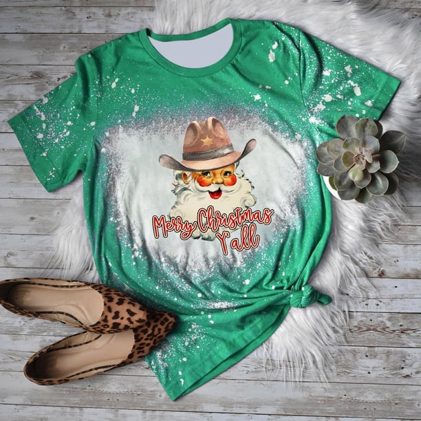 Puntoco Mujer Divertida Navidad Tie-Dye Print tops Letter Printing Colega office T-Shirt Print Blusa Puntoco Puntoco-3237