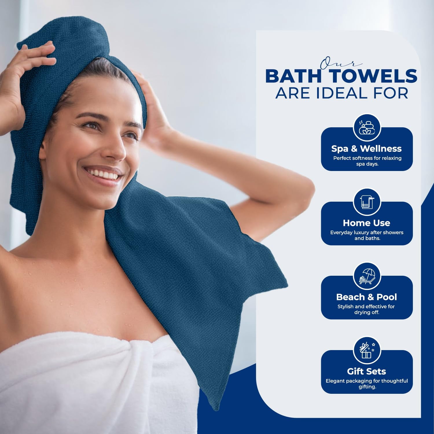 Dan River Bath Towel 6 pack 24x48 in Ultra Soft Quick Drying Cotton Towel - Opal Blue
