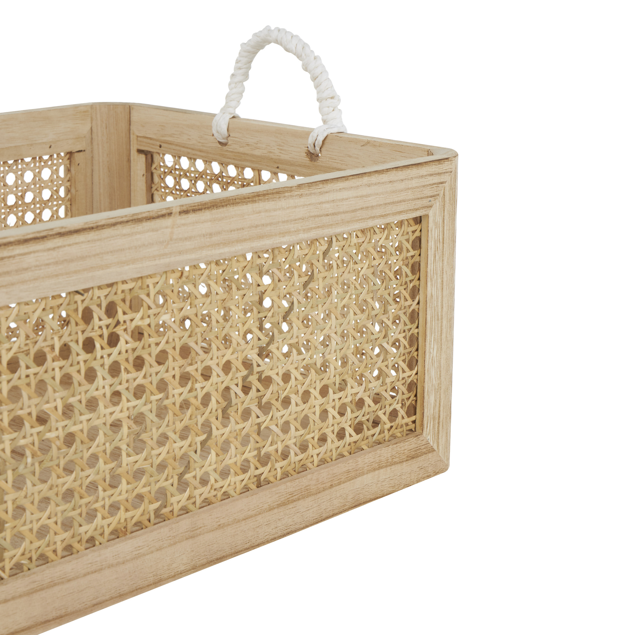 DecMode 16", 15", 13"W Brown Rattan Woven Storage Basket with Rope Handles, 3-Pieces