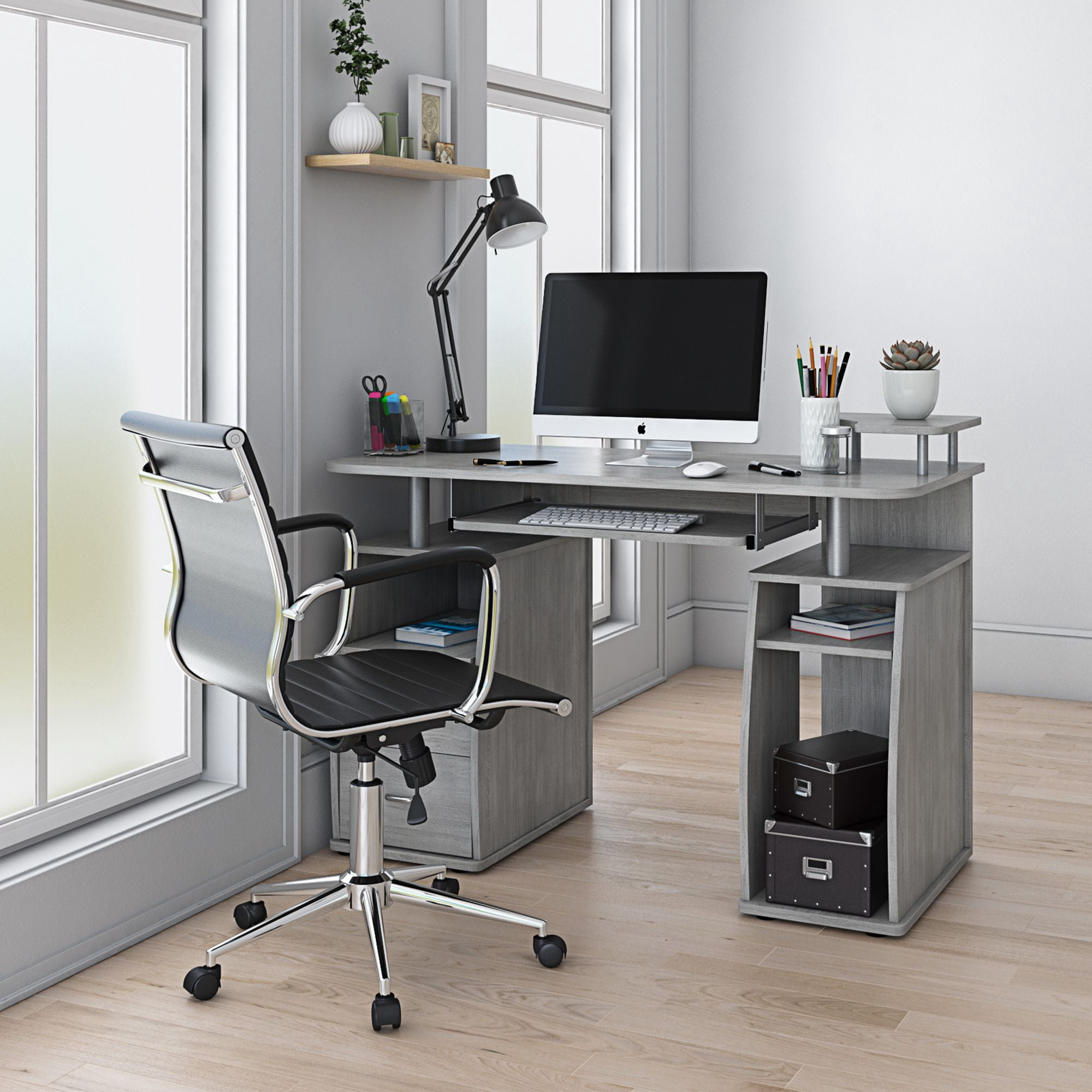 Techni Office Solutions 47.25" Gray Unique Techni Mobili Complete Workstation Computer Desk with