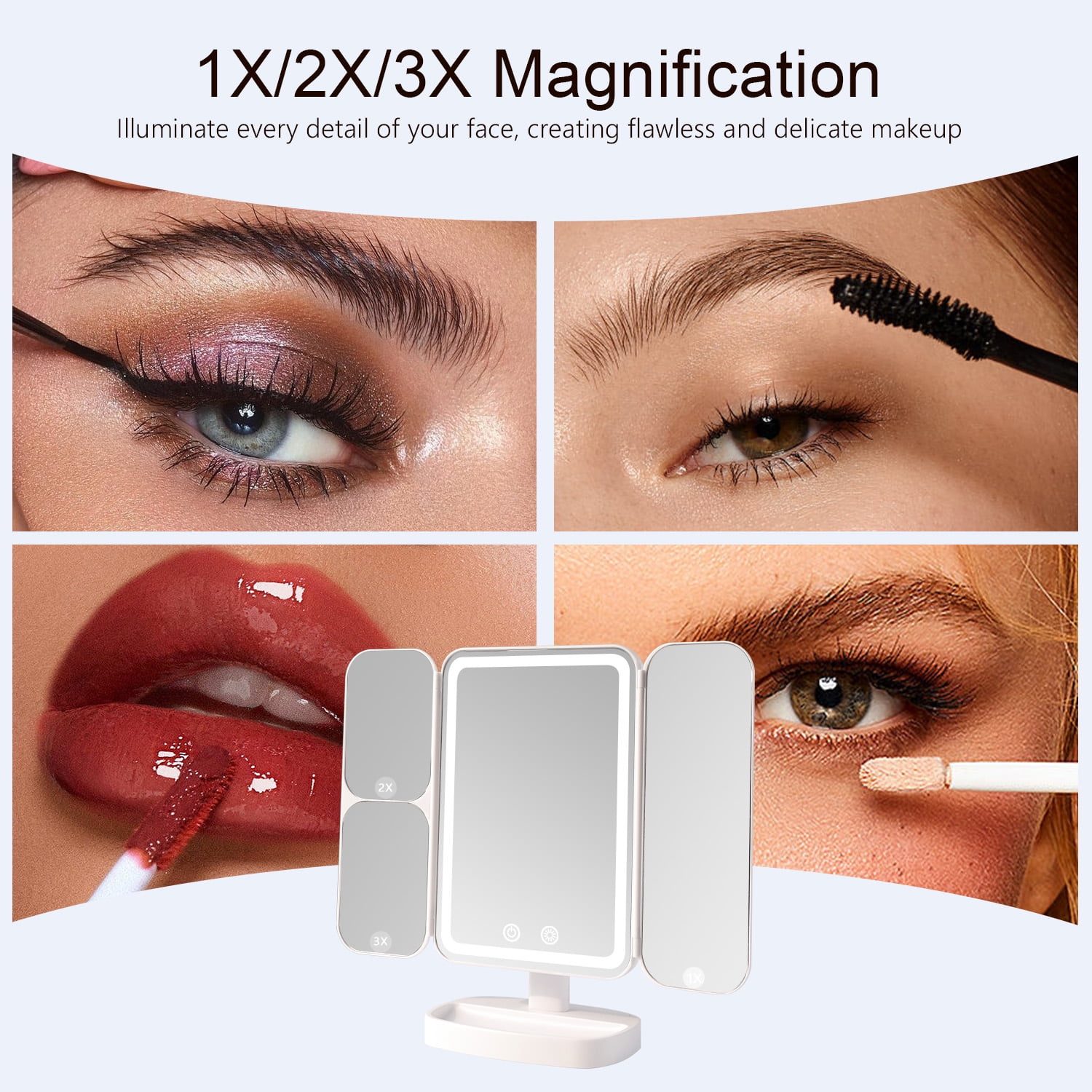 COOLJEEN Tri-fold Travel Vanity Makeup Mirror with 80 LED