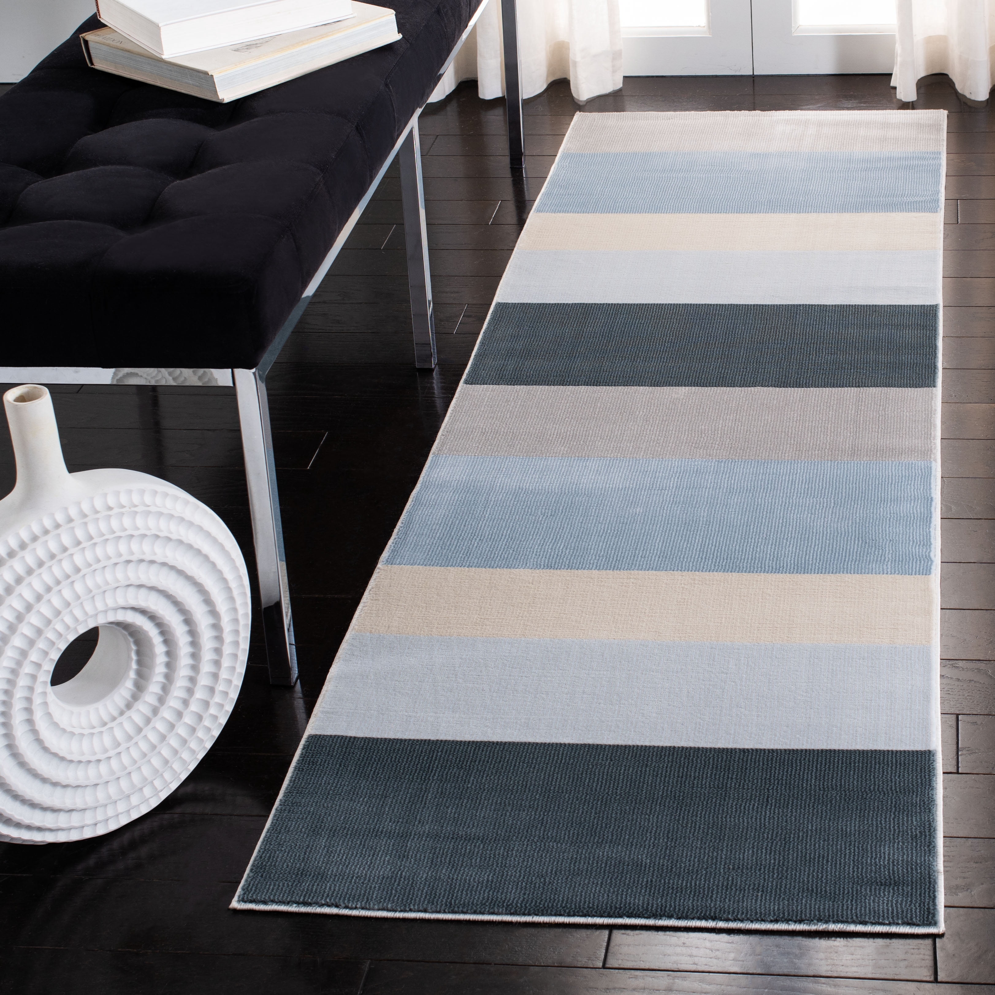 SAFAVIEH Orwell Christabella Striped Runner Rug, Blue/Grey, 2'2" x 5'