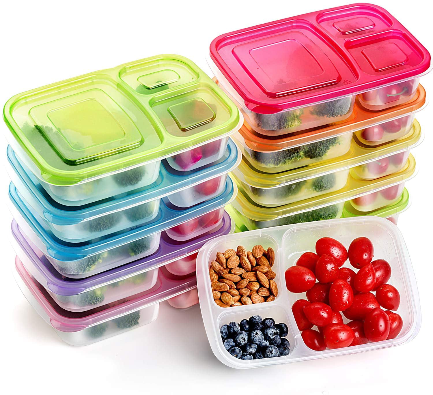 10 Pack Meal Prep Food Storage 3 Compartment Plastic Containers Reusable New 