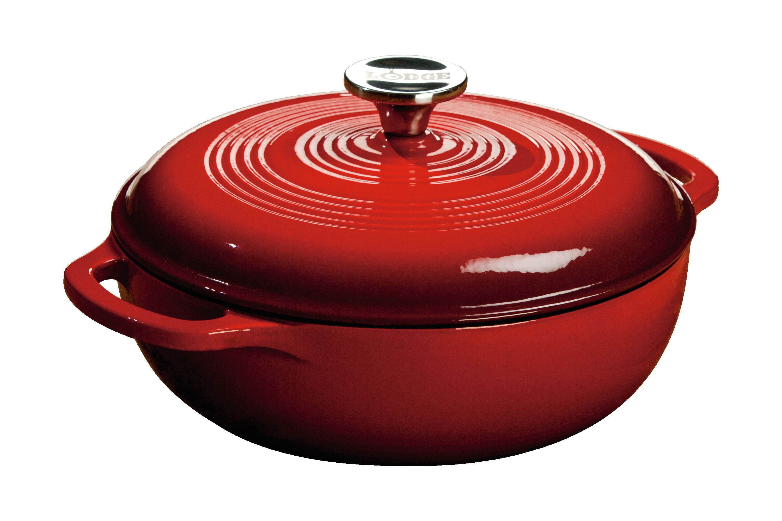 3qt Enamel Cast Iron Dutch Oven with Loop Handles, Covered Dutch Oven, Enamel Stockpot with Lid, Red (1 Count)
