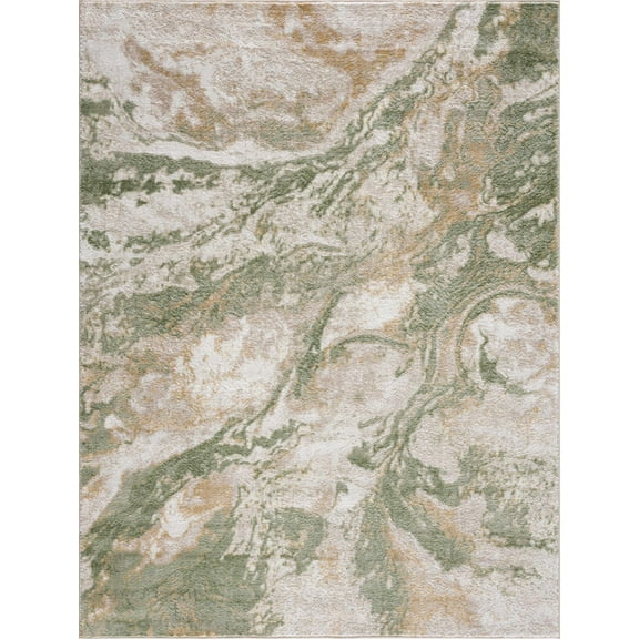 BoutiqueRugs Liverpool Modern Abstract Small Area Rug - Contemporary Marble Print Carpet for Living Room - Cream, Green - 2' x 3'