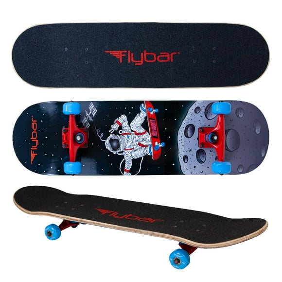 Flybar Complete Skateboard for Beginners - 31 Inch Kids Skateboard, 7 Ply Maple Wood Concave Double Kick Skateboard Deck, Lightweight, Non-Slip, for Boys and Girls, Ages 6 and Up Space