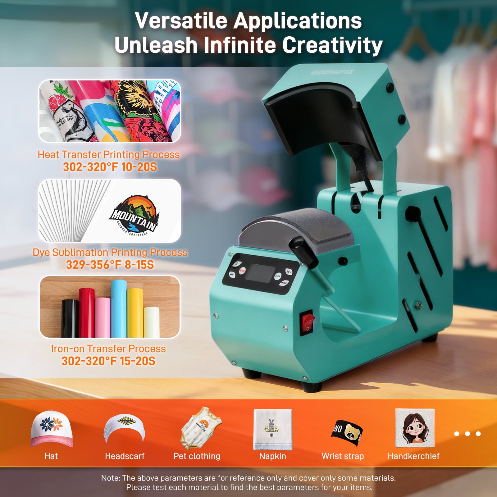 Hat Heat Press Machine,GOCHIFIX Automatic Hat Heat Press with 2pcs Interchangeable Platens for Caps Hats T-Shirts and HTV Iron On and Sublimation Projects,Green