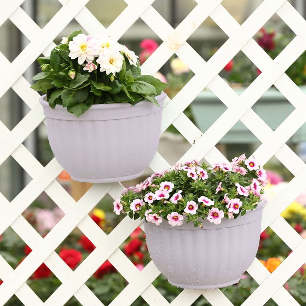 Set of 2 Pcs Hanging Planters Outdoor Hanging Basket Plastic Flower Pot Plants Holder Hanger for Balcony Fence Wall Mounted