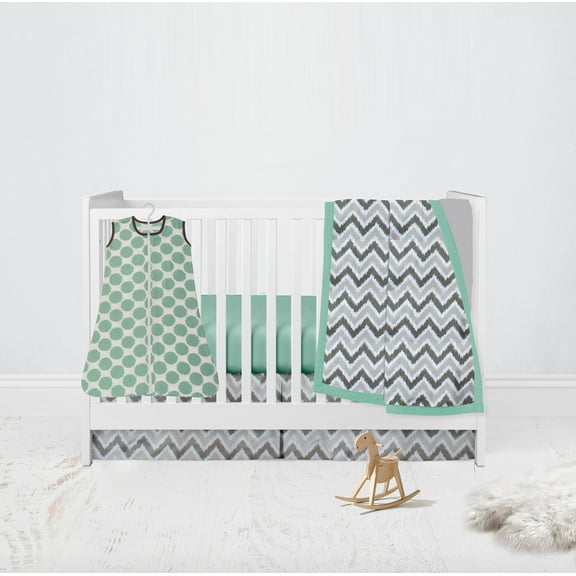 Bacati - Ikat Dots Stripes Mint Grey Muslin Neutral Crib Bedding Set