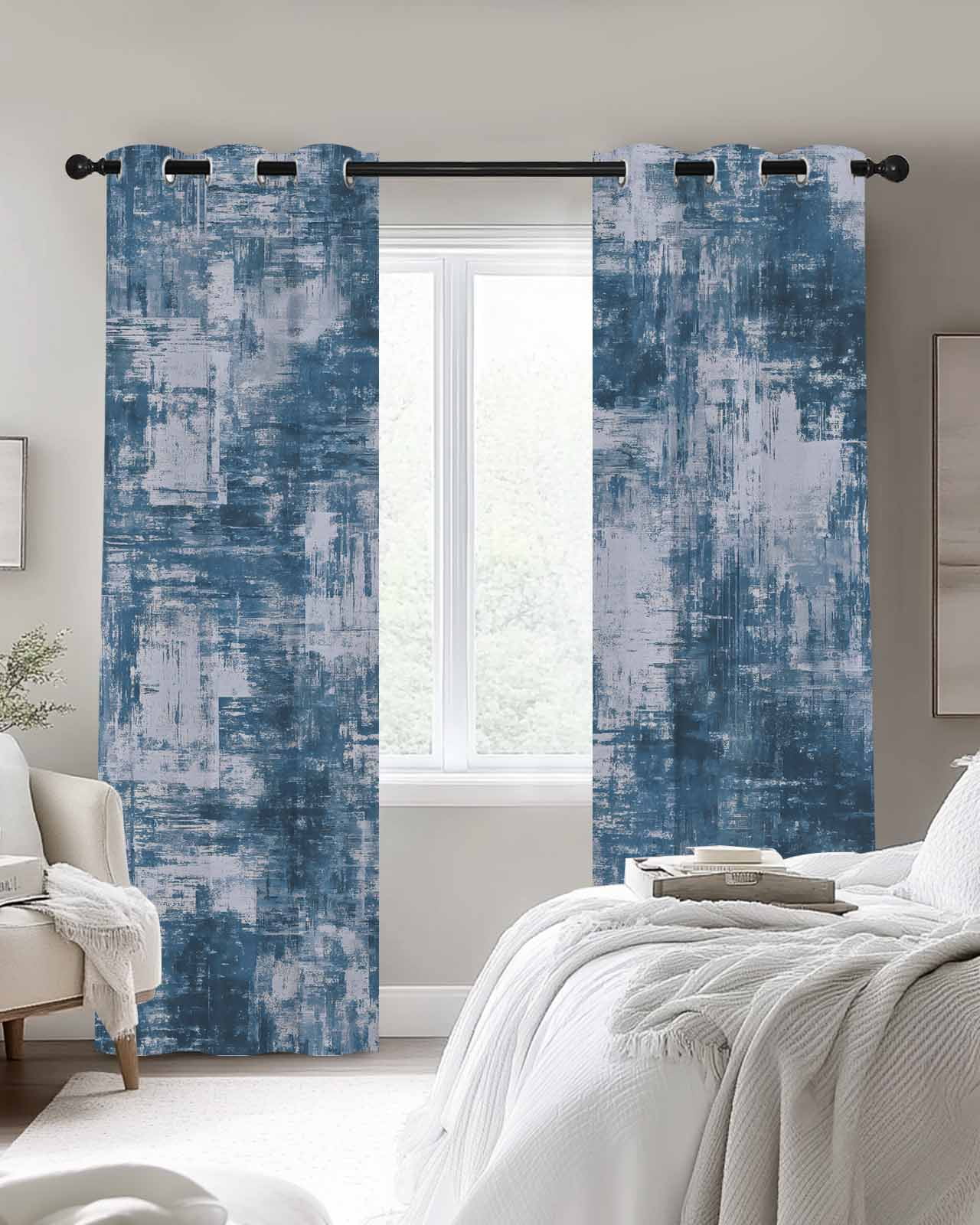 Blue Blackout Curtains for Bedroom Living Room, Modern Abstract Gradient Blue Geometric Texture 39 In Long Thermal Insulated Room Darkening Drapes Grommet Window Treatments, 27.5 x 39 In