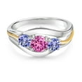 thumbnail image 2 of Gem Stone King 925 Sterling Silver and 10K Yellow Gold Round Pink Created Sapphire and Blue Tanzanite 3 Stone Ring for Women (1.15 Cttw, Size 5), 2 of 3