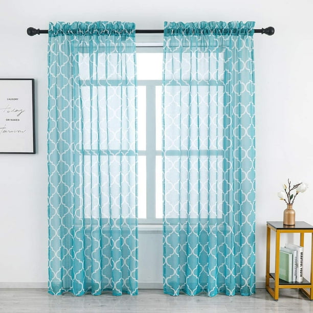 Teal Sheer Curtains 96 Inches Long Moroccan Embroidered For Bedroom Rod Pocket Light Filtering Window Living Room 2 Panels 38 W X L Com Teal Sheer Curtains 96 Inches Long, Teal Sheer Curtains 96 Inches Long