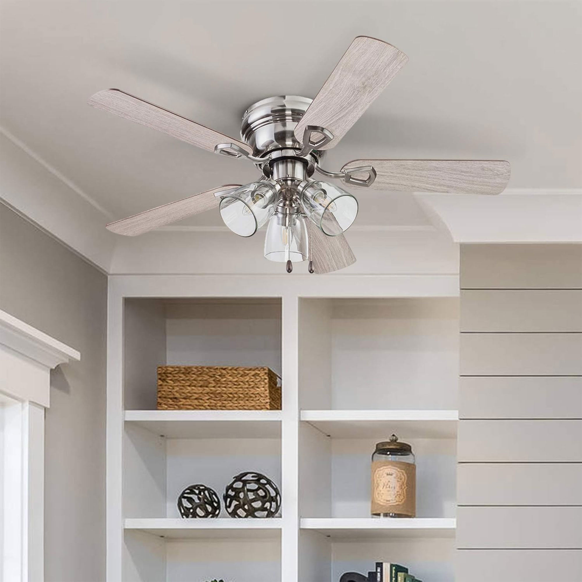 Prominence Home Renton 42'' Brushed Nickel E26 Flush Reversible Ceiling Fan with Light Kit and Pull Chain