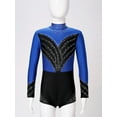 thumbnail image 3 of TTAO Kids Girls Long Sleeve Gymnastics Leotard Shorty Jumpsuit Yoga Skating Dance Unitard with Hair Band Set Royal Blue&Black 12, 3 of 6