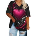 thumbnail image 4 of Aobny T-Shirts Love Heart for Curvy Womens Tops Pullover Hot Pink Short Sleeve V-Neck Fall Shirts for Women,XXL, 4 of 5