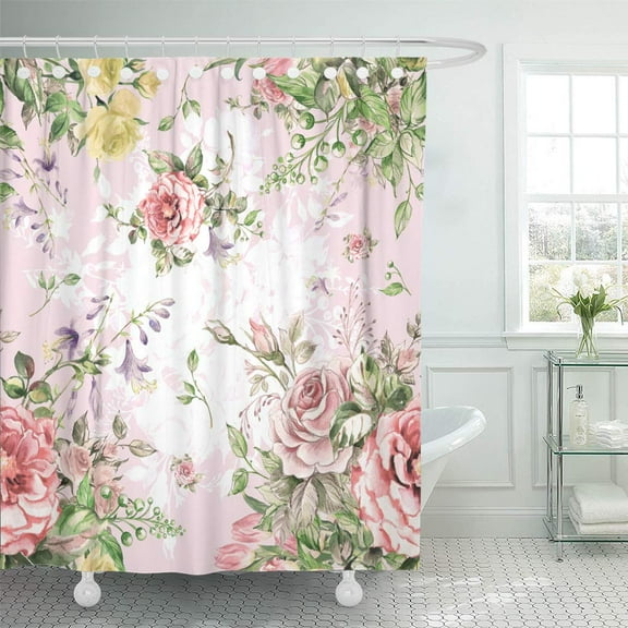 KSADK Colorful Flower Watercolor Luxury Bouquet U Pink Botanical Shower Curtain Bathroom Curtain 60x72 inch
