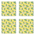thumbnail image 1 of Floral Coaster Set of 4, Continuous Botanical Theme Yellow Cloves Pattern with Branches and Leaves, Square Hardboard Gloss Coasters, Standard Size, Mustard Green and Tan, by Ambesonne, 1 of 2