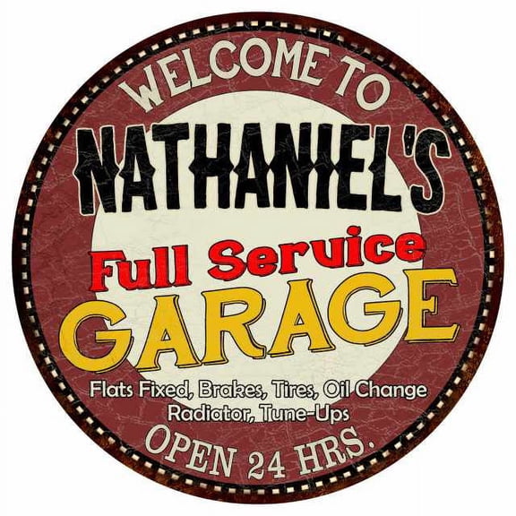 Nathaniel's Full Service Garage 14" Round Metal Sign Man Cave Decor 100140037497