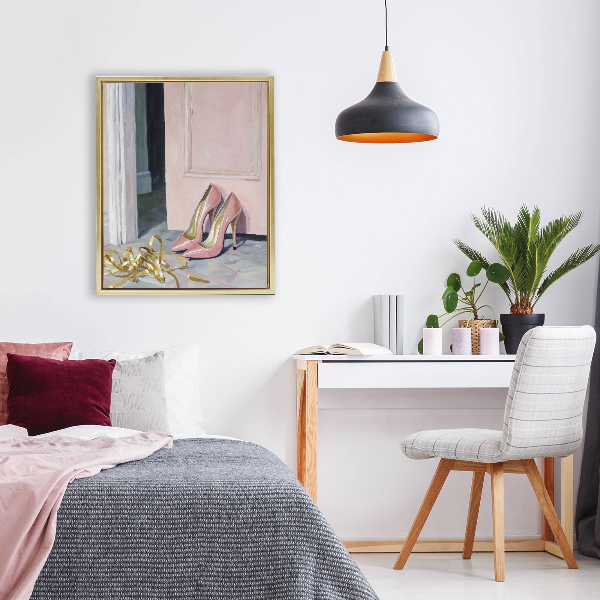 Stupell Industries Pink High Heels & Tinsel Gold Framed Floater Canvas Wall Art, design by The Prints Vibe