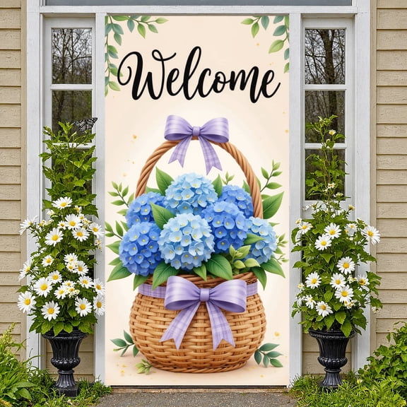 Floral Wreath Hello Sunshine Banner Pink Flowers Spring Backdrop Yellow Daisies Green Leaves Floral Display for Spring Party Garden Gathering Photo Backdrop