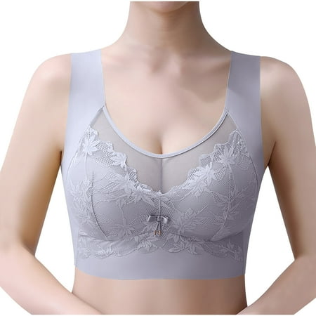 REORIAFEE Women s Bras Gathered Together Wireless Bras Lace Brassiere Comfy Wide Strap Breathable Corset Underwear Comfortable Classic Support Lingerie Light Blue XXXXL