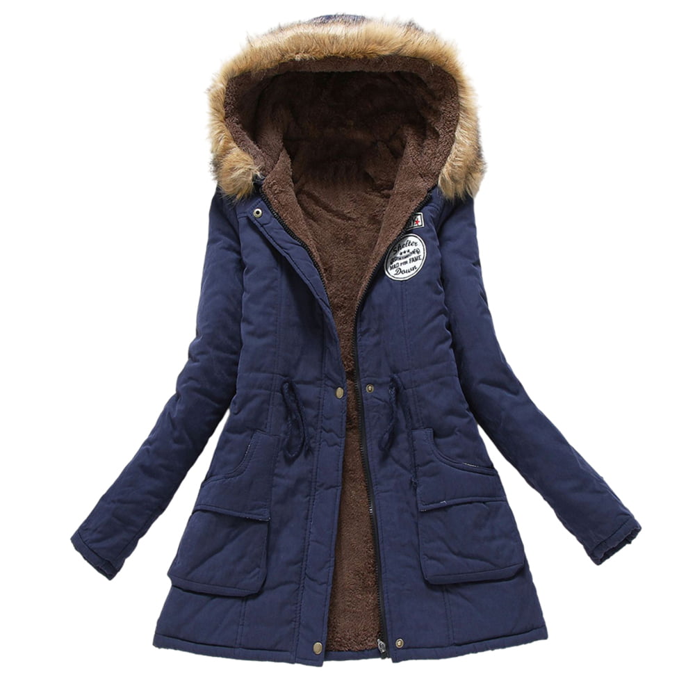 Liveday Women's Winter Jackets Plush Lined Mid-Length Coat with Hood Zipper  Closure 