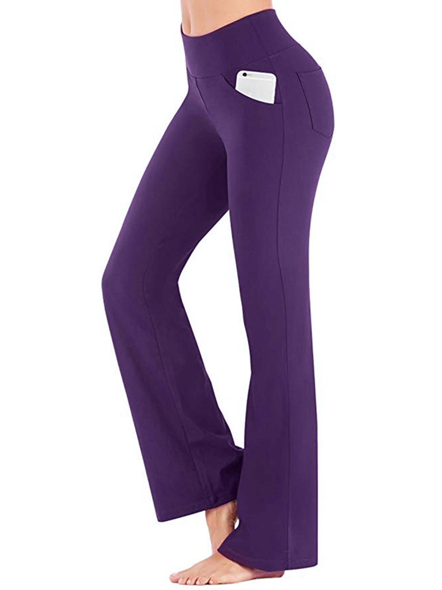 Keolorn Women's Bootcut Yoga Pants with Pockets High Waist Bootleg Yoga Workout Pants for Women 