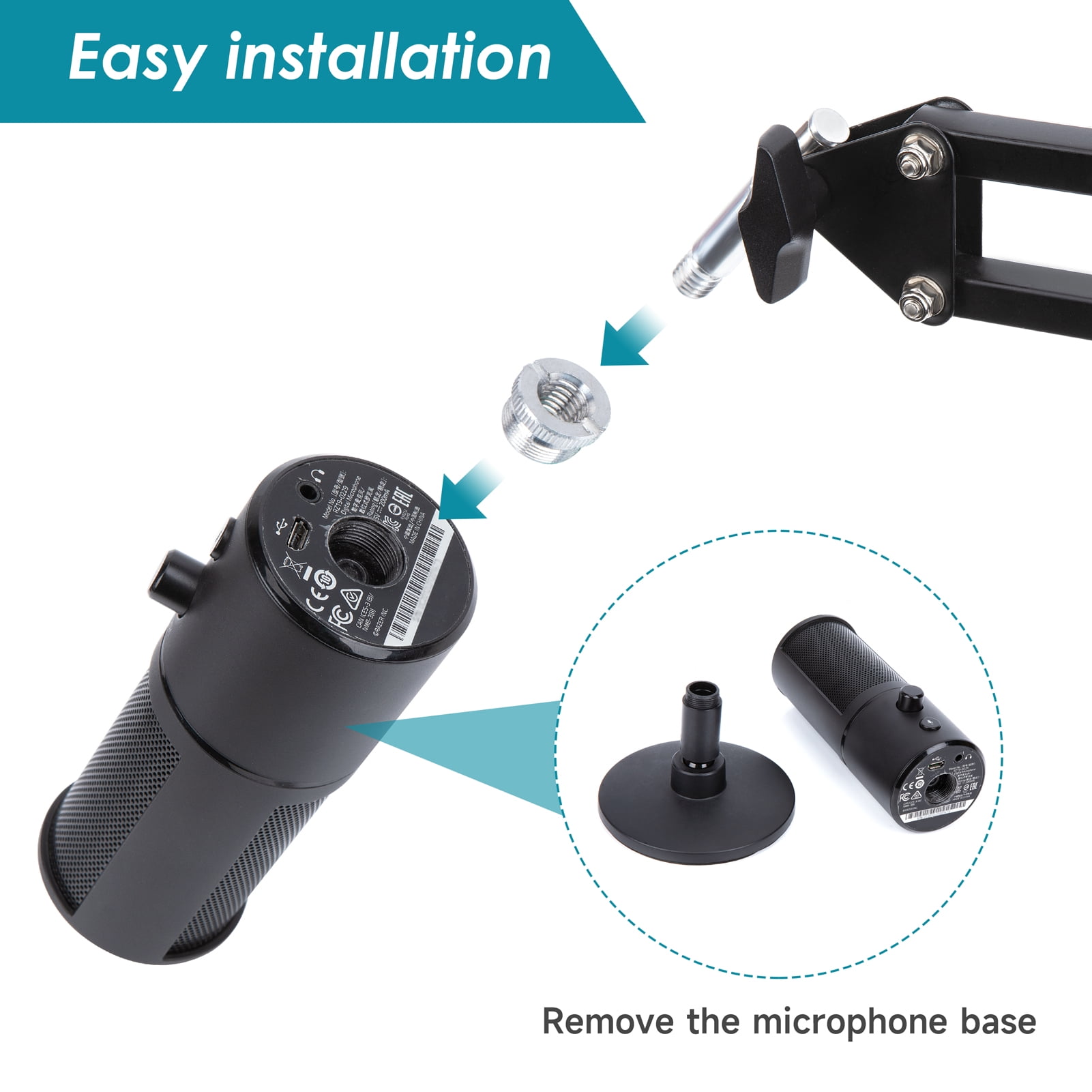 YOUSHARES Razer Seiren X Wall Mount Boom Arm - Wall Mount Microphone Holder for Razer Seiren X Mic, Vertical Surface Mount and Freely Swiveling Metal Wall Mount Clip Suitable for Saves the Desk Space