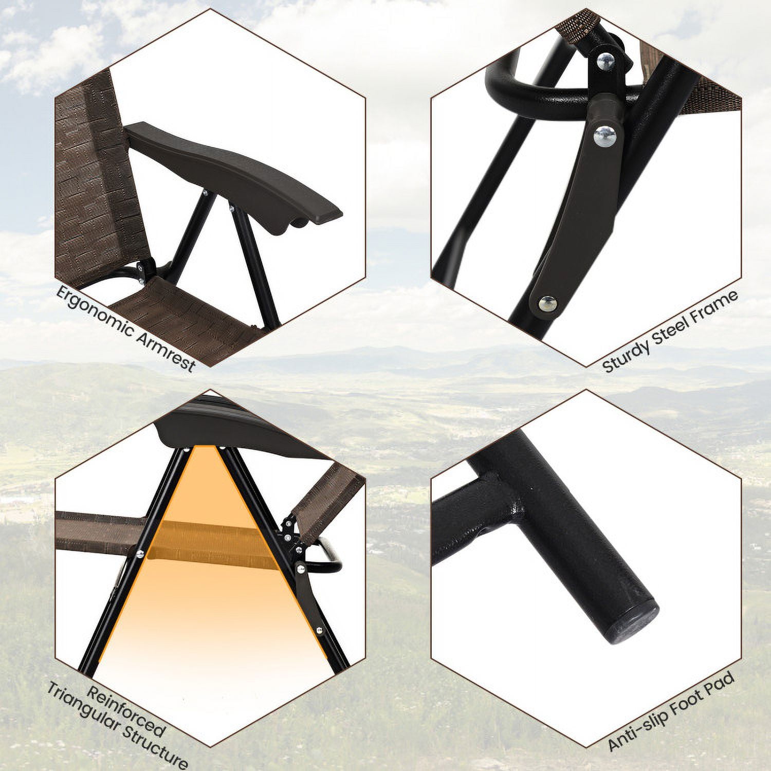 Aimee Lii 4 Pieces Folding Dining Chairs with Steel Armrests and Sling Back, Outdoor Patio Set Aimee Lii 4 Pieces Folding Dining Chairs with Steel Armrests and Sling Back, Outdoor Patio Set