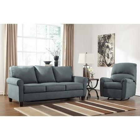 Ashley Zeth 2 Piece Fabric Queen Size Sleeper Sofa Set In Denim Ashley Zeth 2 Piece Fabric Queen Size Sleeper Sofa Set In Denim