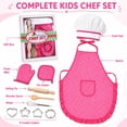 thumbnail image 2 of Rirool Kids Cooking Set, 11-Piece Pink Polka Dot Chef Dress-Up and Baking Role Play Kit with Apron, Hat, Mitt, Pot Holder, Whisk, Rolling Pin, Spoon and 4 Cookie Cutters, Ages 3-6, 2 of 8