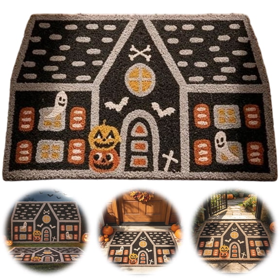 Zynviq Halloween Area Rugs 35.4" X 19.7" House Throw Rug Pvc Black Washable Rectangular Small Rug for Couch
