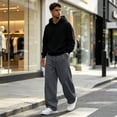 thumbnail image 7 of Men's Baggy Sweatpants Fleece Wide Leg Lounge Sweat Pants Drawstring Waist Jogging Pants with Pockets, L, 7 of 7