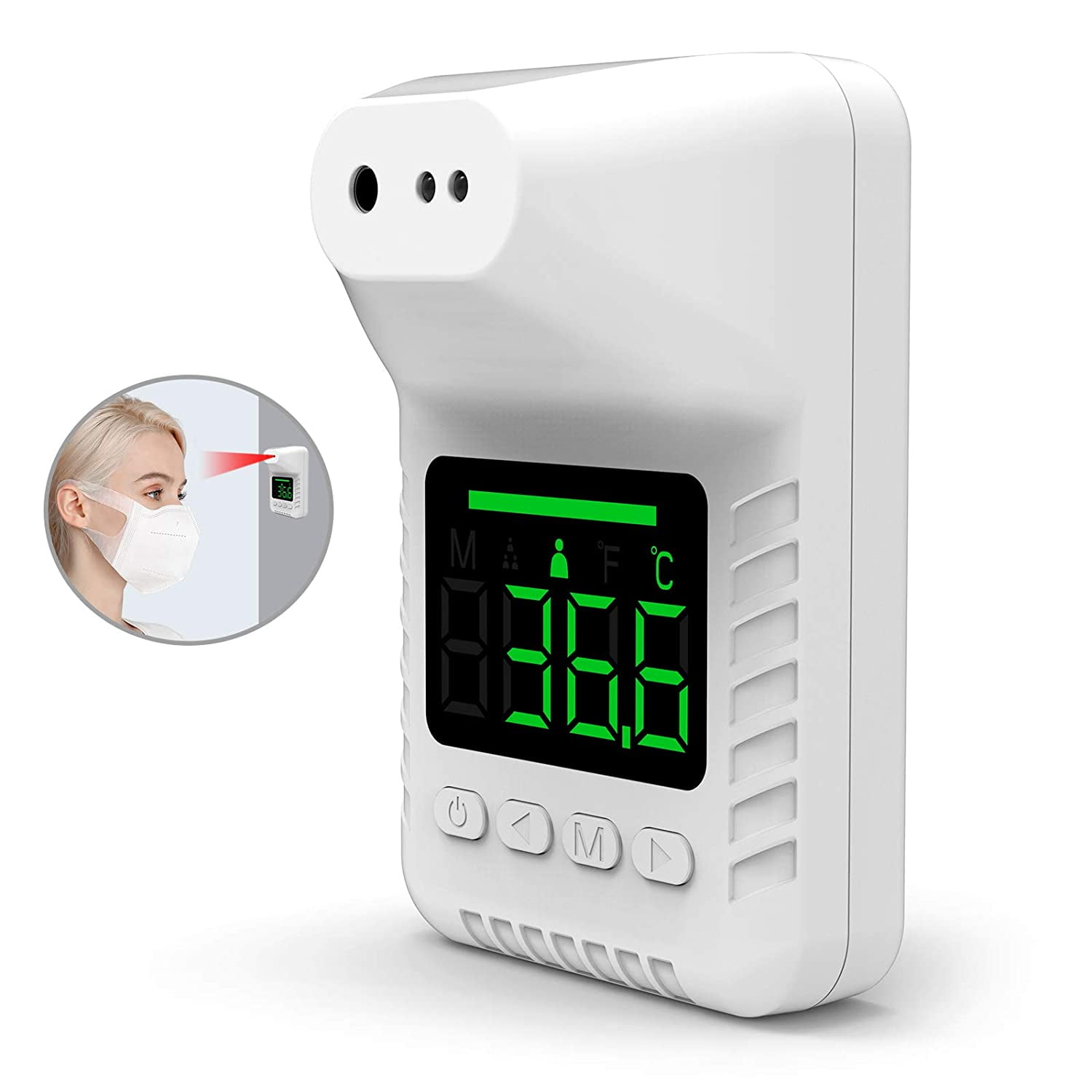 Ylight Infrared Digital Body Thermometer 0.5S Quick Test Infrared Wall-Mounted Forehead Thermometer with Fever Alarm/LCD Display 