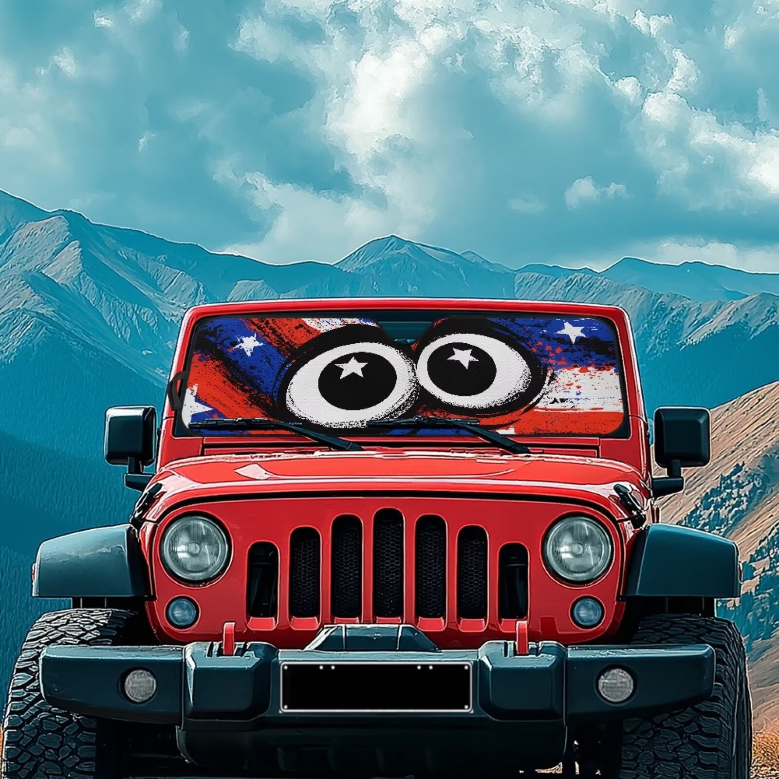 Binienty Funny Car Windshield Sun Shade Eyes American Flag Sun Shade for Jeep Wrangler JK/JKU 2007-2018 Foldable Sunvisor Heat Reflector-Keep Your Vehicle Cool