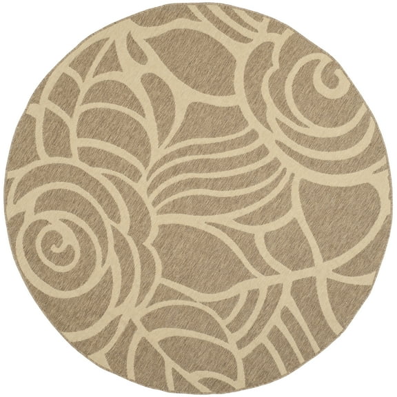 SAFAVIEH Courtyard Chester Floral Indoor/Outdoor Area Rug, Coffee/Sand, 7'10" x 7'10" Round