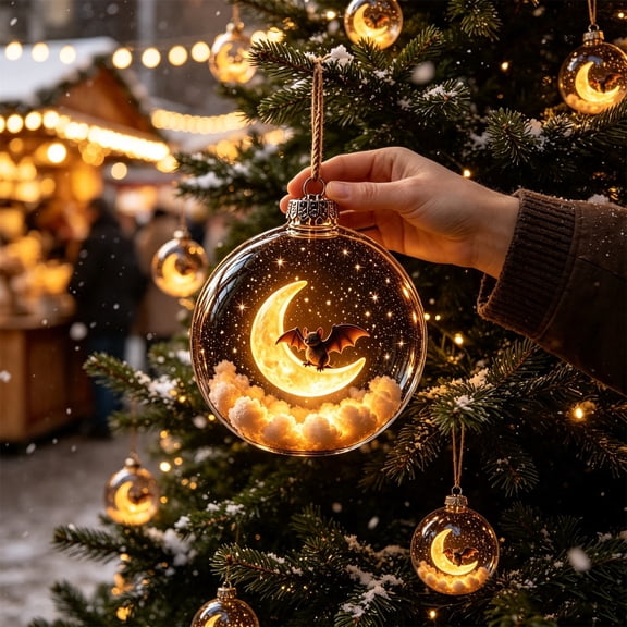 Clear Crescent Moon Hanging Ornament, Transparent Round Ball Pendant for Halloween Tree Decor