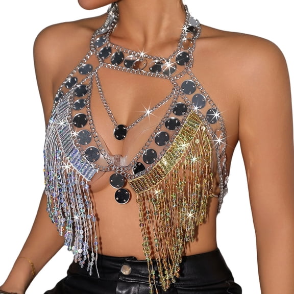 Tank Tops for Women Casual Fashion Acrylic Tassel Bra Chain Camisole Vest Top