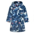 thumbnail image 2 of Atogsazn Kids Boys Girls Cartoons Print Pajamas Bathrobe Feleece Hooded Plush Robe Pajamas Sleepwear for Children 01-Navy 5-6 Years Fashion, 2 of 8