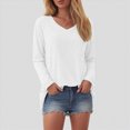 thumbnail image 2 of Godom V Neck T Shirts for Women Long Sleeve Tops Solid Color Tee Casual Shirts, 2 of 7