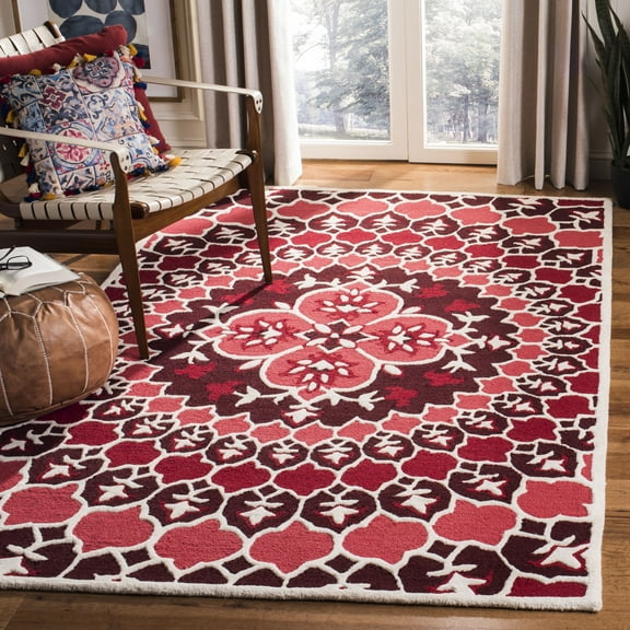 SAFAVIEH Bellagio Zoja Floral Wool Area Rug, Red/Ivory, 5' x 5' Square