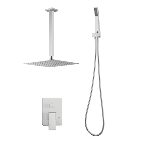 Wowow 8-Spray 10 in. Dual Shower Head and Handheld Shower Head Wall Mounted Rain Shower with 1.8-GPM in Brushed Nickel